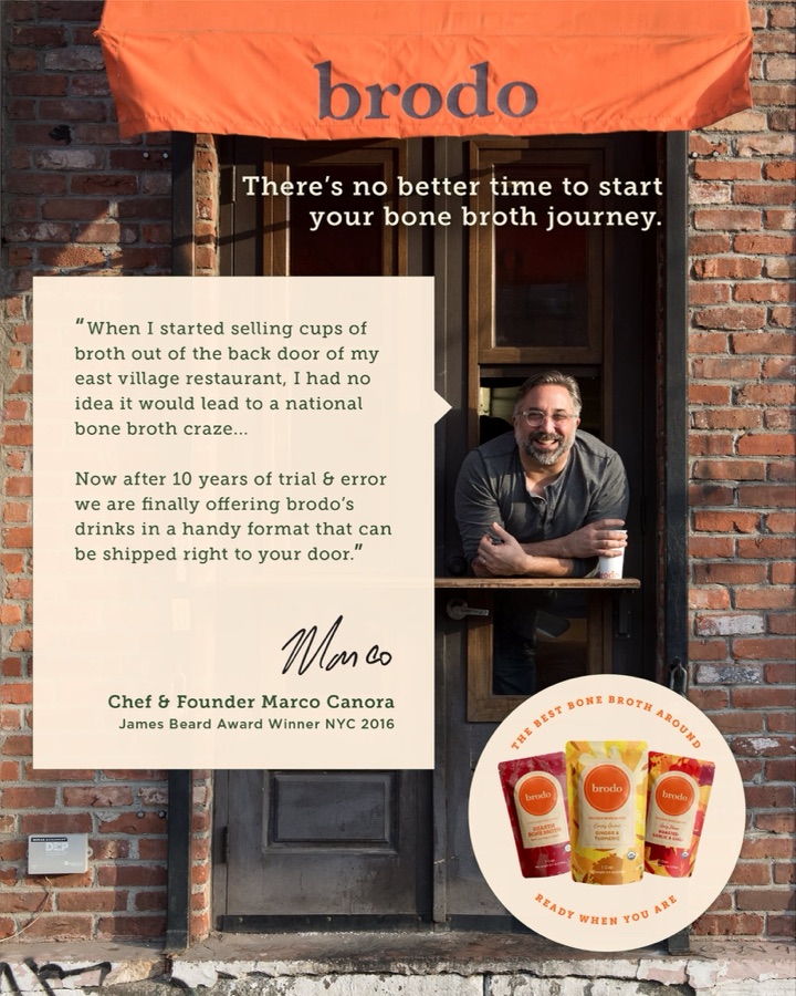 Brodo, founder story with Chef Marco Canora at the shop window