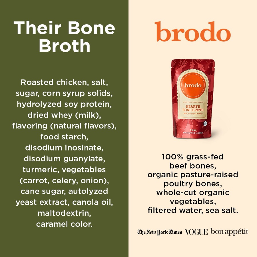 Brodo, their bone broth versus brodo ingredient comparison