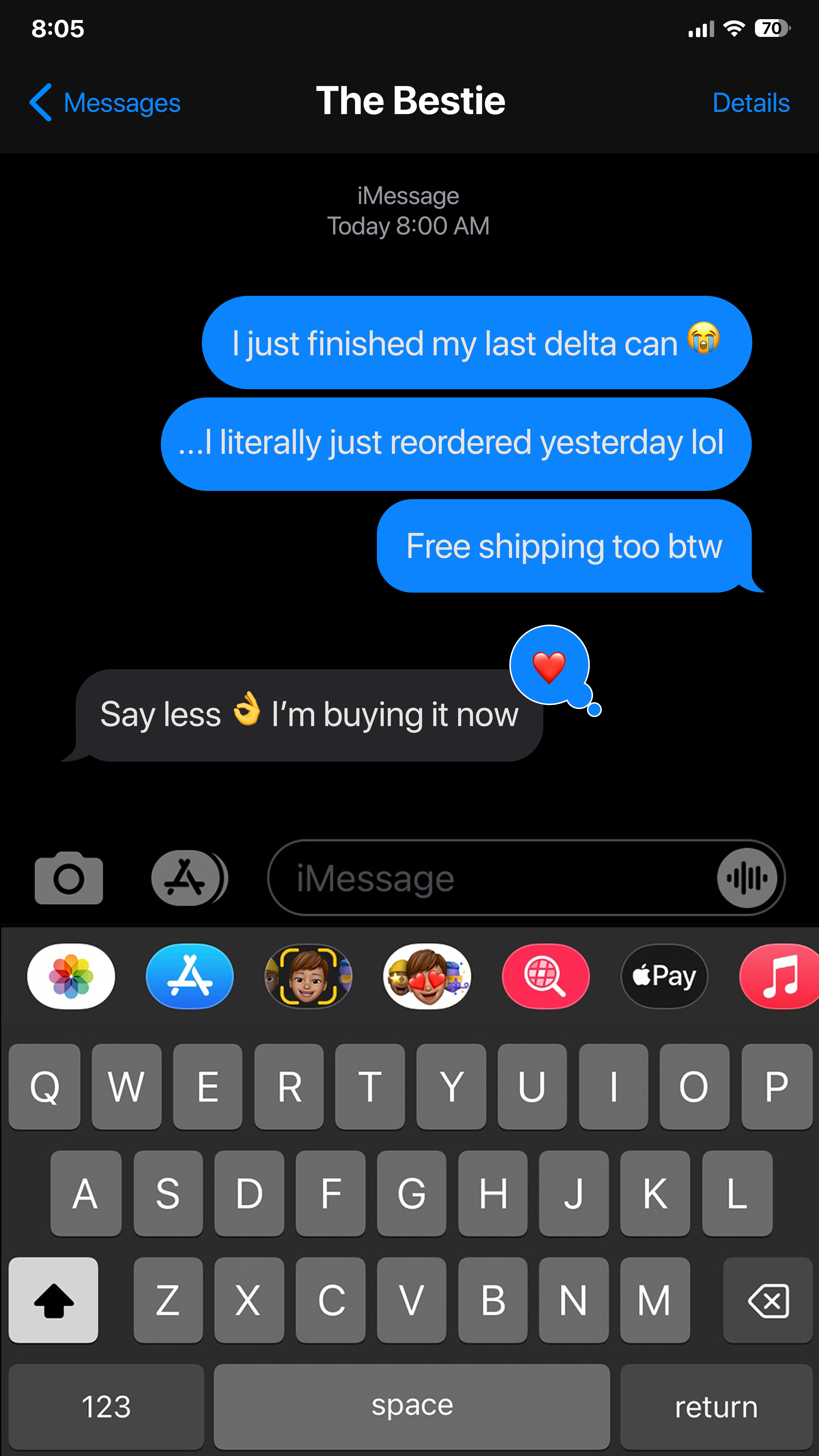 Delta, iMessage format static