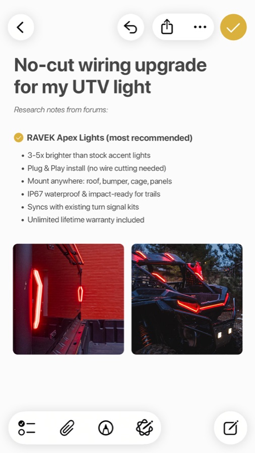 Ravek, no-cut wiring upgrade research notes with UTV light photos